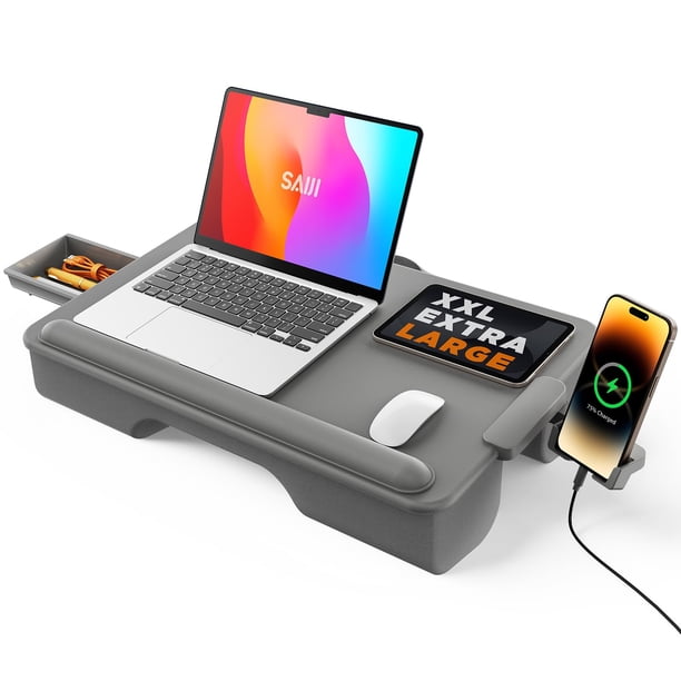 Mesa portátil para laptop SAIJI GX3-g con cojín, cajón de almacenamiento y soporte para teléfono