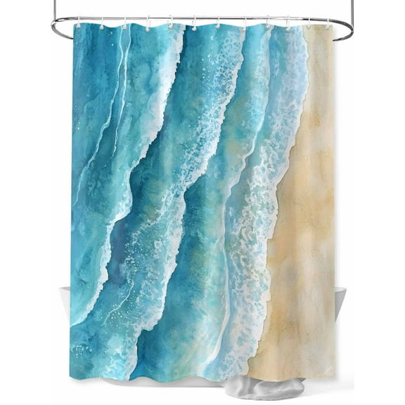 Aqua Coastal Small Stall Shower Curtain, Waterproof Shower Curtains for Bathroom, Nautical Summer Beach Ocean Beige Washable Fabric Cloth Bath Curtain for Bathtub Decoration with Hooks 36x72 Inches