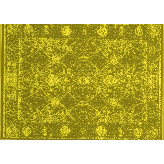 Ahgly Company Machine Washable Indoor Rectangle Persian Yellow Bohemian Area Rugs, 7' x 9'