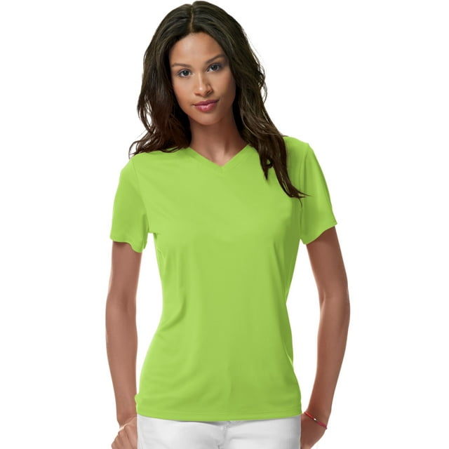 Hanes T-Shirt Col en V Cool DRI pour Femmes, P, Lime Néon
