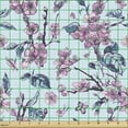thumbnail image 2 of Ambesonne Pink Floral Fabric by the Yard Upholstery, Blooming Cherry Sakura, 5 Yards, Pale Blue Multicolor, 2 of 5