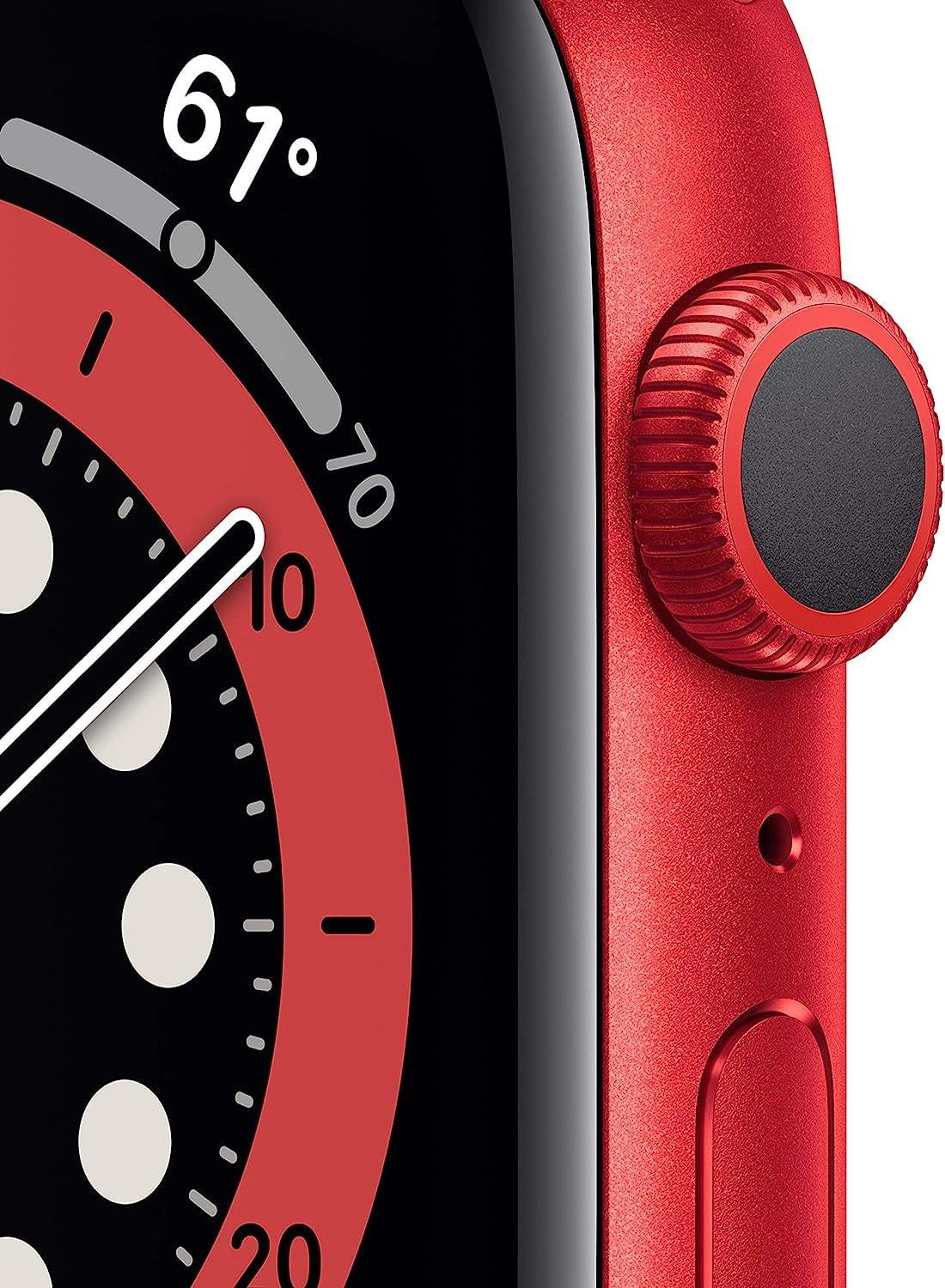 Restored Apple Watch Series 6 (GPS + Cellular, 40 mm) Red Aluminum Case with Red Sport Band Bundle 5 Bonus Bands, Charging Stand, Screen Protector, & 2 amp charger (Refurbished)
