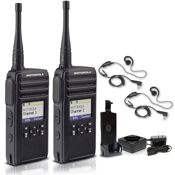 Motorola DTR700 Digital 2-Way Radio (50 Channels) (DTR700) 2 x Motorola HKLN4604 PTT Earpiece (2-Pack)