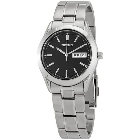 Seiko Essentials Men's Black Dial Stainless Steel Quartz Watch SUR361