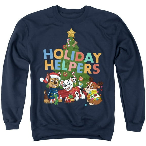 Paw Patrol Chase, Marshall, Rubble Christmas Holiday Helpers Unisex Adult Crewneck Sweatshirt, Navy, Medium