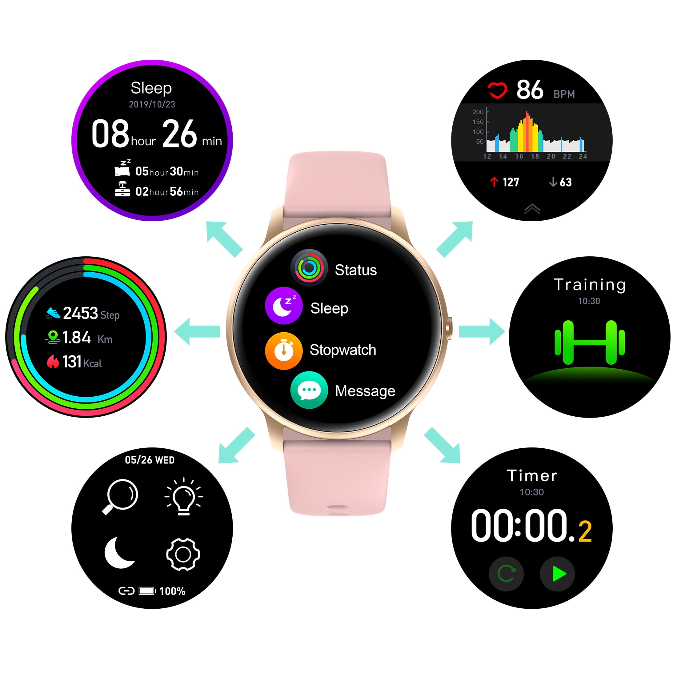 YAMAY SW022 Round Smart Watch for Android Samsung iPhone Full