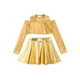 thumbnail image 2 of iiniim Kids Girls Long Sleeve Off Shoulder Jazz Hip Hop Ballet Dance Crop Top with Skirt Set Competition Dancewear Gold 12, 2 of 7