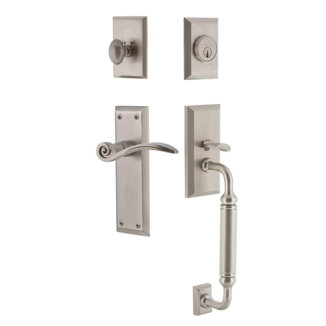 Nostalgic Warehouse New York Plate C Grip Entry Set Swan Lever in Satin Nickel
