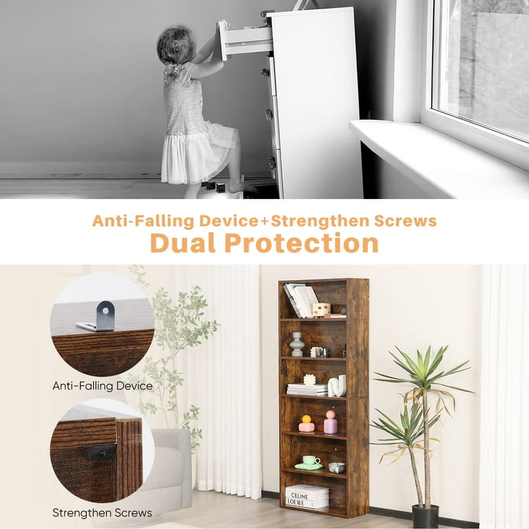 Taoset 6-Tier Bookcase, 63" Tall Retro Brown photo 6