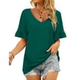 thumbnail image 2 of USSUMA Womens V Neck Tops Ruffle Short Sleeve Knit T-Shirt Blouses Summer Casual Loose Flowy Shirts, 2 of 8