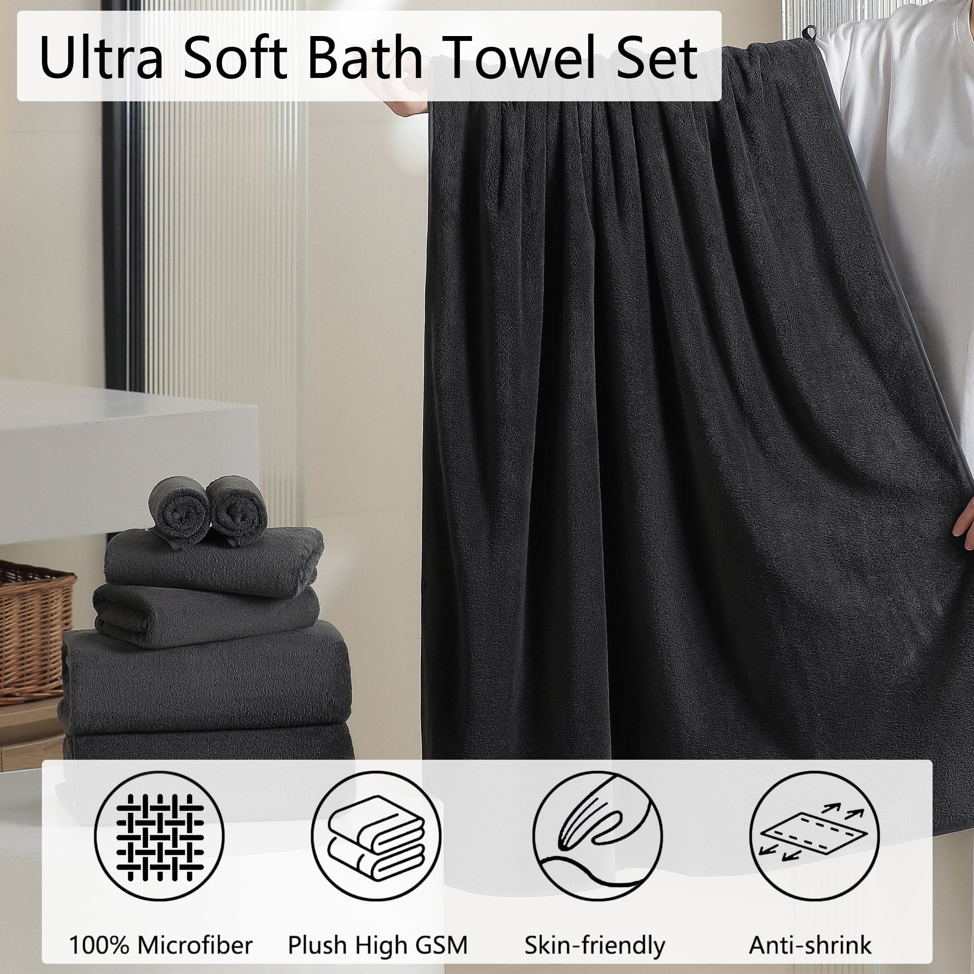 Jessy Home 8 Piece Home Collection Ultra Soft Cozy Towels 700 GSM Black Plush Towel Set