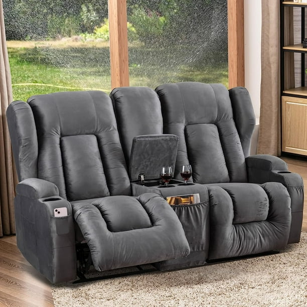 IPKIG 67" RV Loveseat Recliner Wall Hugger Double Recliner RV Sofa with Console Faux Leather