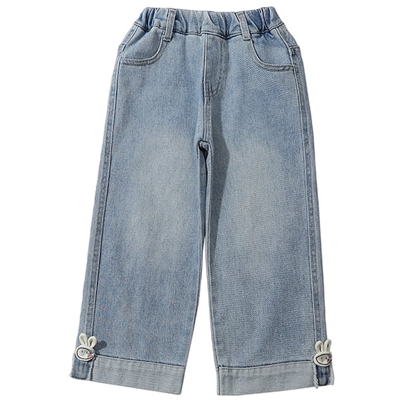 Teen Girl Jeans Size 14 Comfy Elastic Waist Pull on Wide Leg Jeans Comfy Solid Color Long Trousers Streetwear Back To School Clothes