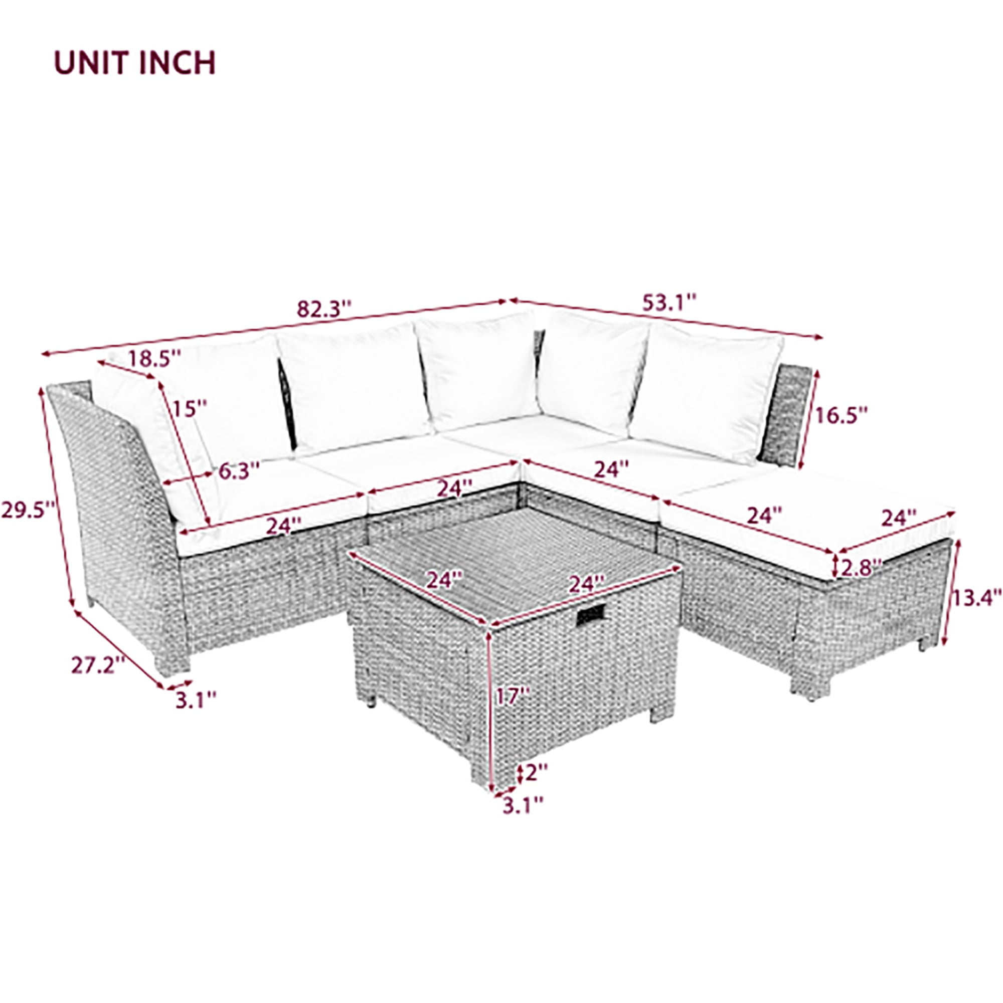 Kadyn 6-Piece Outdoor Sofa Set, PE Wicker Rattan Sofa with 2 Corner Chairs, 2 Single Chairs, 1 Ottoman and 1 Storage Table, All-weather Conversational Furniture, Beige