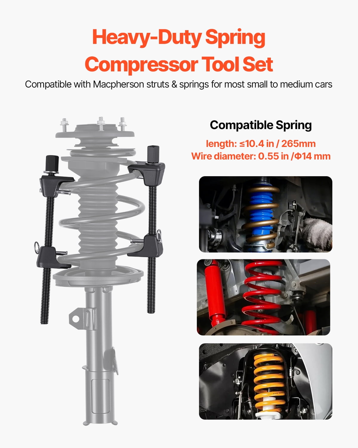 VEVOR Strut Spring Compressor, 2 Pack, Heavy Duty Coil Spring Compressor Tool with 10.4 Inches(256 mm) Range, Compatible with 0.86 inches(22 mm) Hex Sockets, Fit for Car Truck Motorcycle, Black