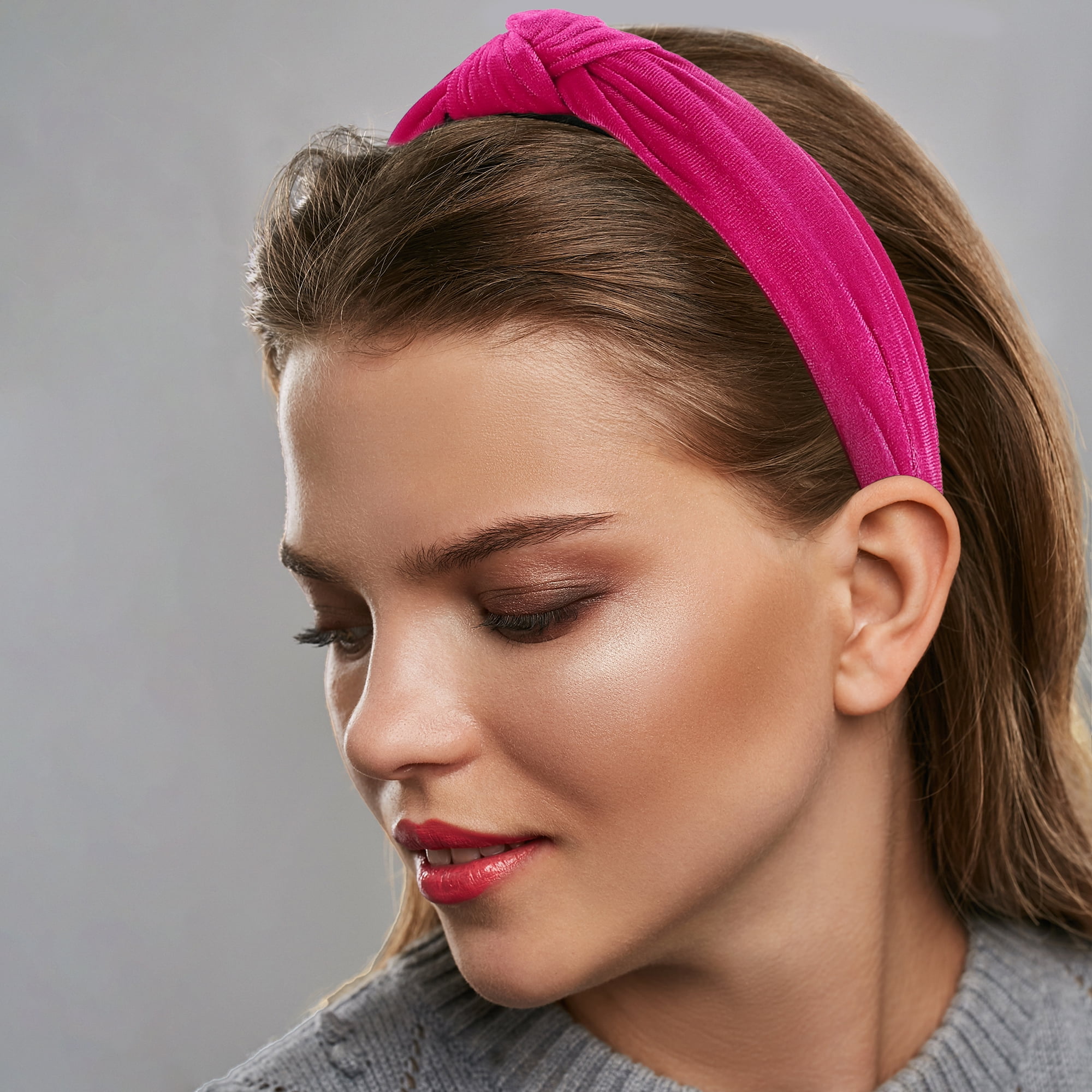 Unique Bargains Velvet Knotted Headbands Hairband for Women 1.2 Inch Wide Rose Red