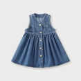 thumbnail image 3 of 3-10Y Girls Summer Casual Sleeveless Denim Dresses V-Neck Button Front A Line Skirt Jean Dress Party Dresses, 3 of 5