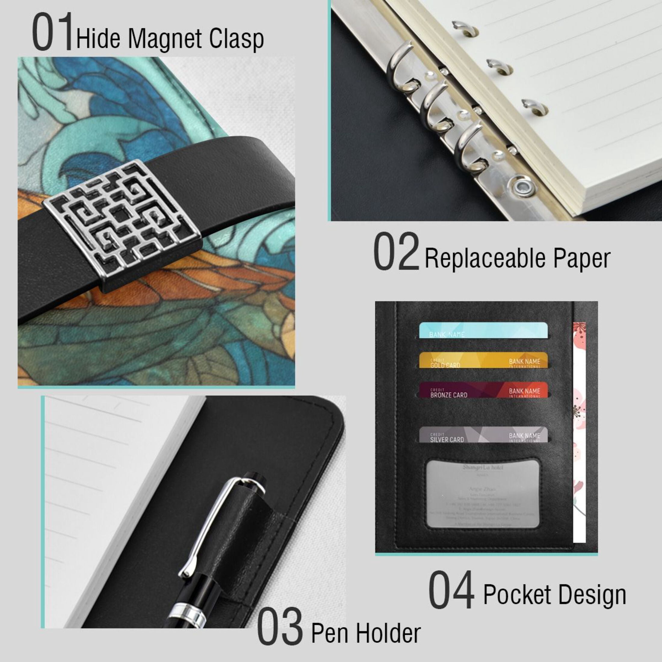 Leather Planner Leather Notebook Notebook Journal Binder Design Pen Pocket Design Convenient for Storage Sea Turtle Stained