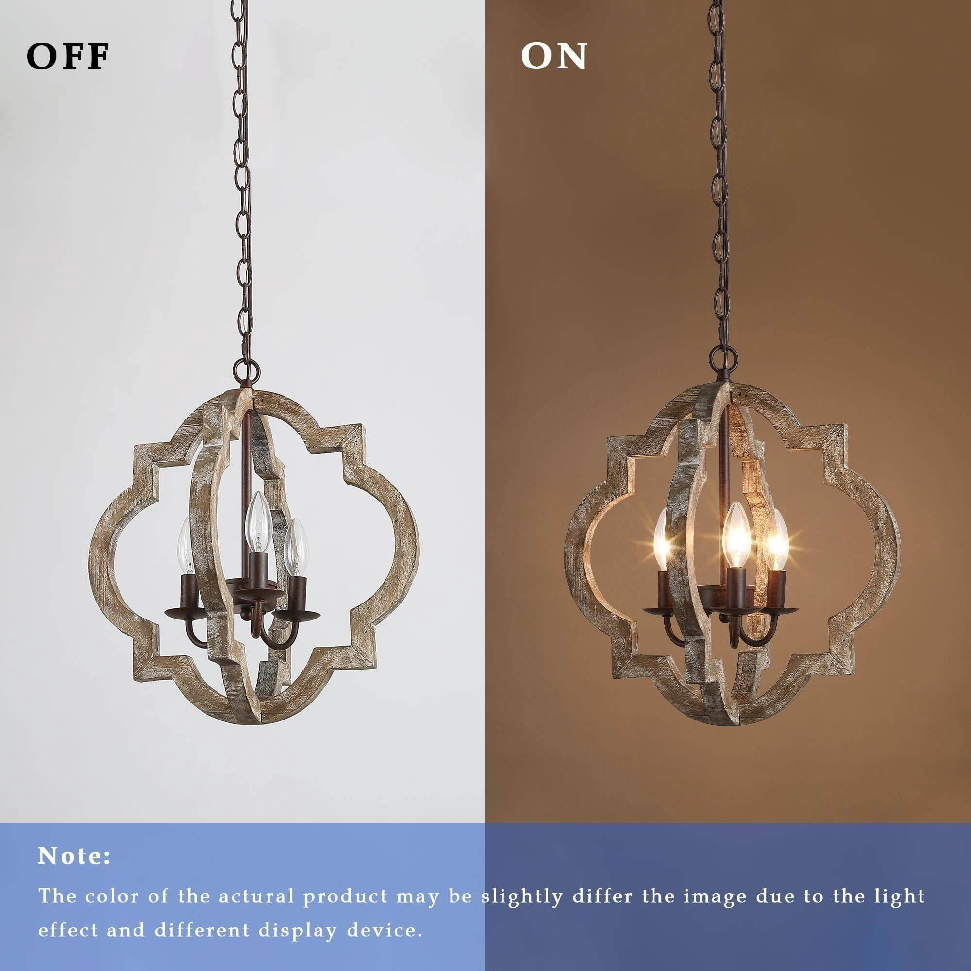LNC 3-Light Distressed Brown Wood Farmhouse Globe Chandelier, Wood Vintage Pendant Light