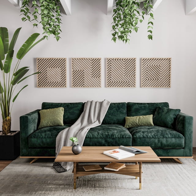 Wooden Wall Art Set of 4 Modern Geometric Wood Wall Hanging Set Large Wood Wall Art