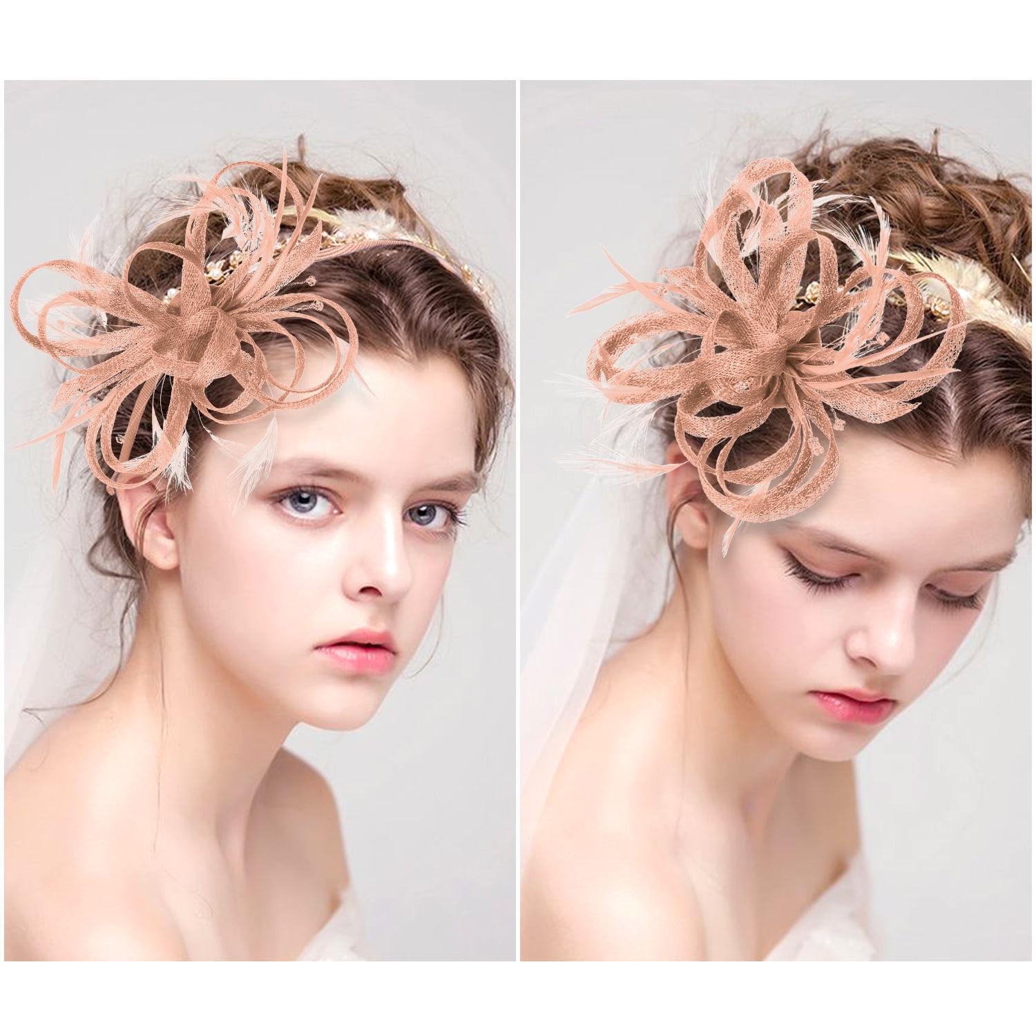 Ladiess Flower Fascinator Hair Clips Cocktail Party Dot Beaded Veil Headpiece