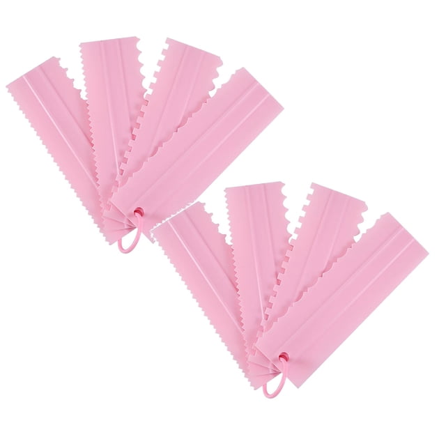 Oleegame 2PC Tin Foil Roll Cake Scraper Pattern Cream Scraper Set DIY Baking Tools Plastic Cream Scraper Set Baking Accessories Pink