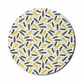 thumbnail image 1 of Yellow Mouse Pad for Computers, Bird Feathers Patterns with Polka Dots Exotic Style Tribal Design Animal Print, Round Non-Slip Thick Rubber Modern Mousepad, 8" Round, Yellow Black, by Ambesonne, 1 of 2