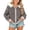 Gray-06, variant on Girls Striped Knit Zip Up Hooded Cardigan With White Faux Fur Pom Pom Decor Ribbed Cuffs Front Pockets Jacket