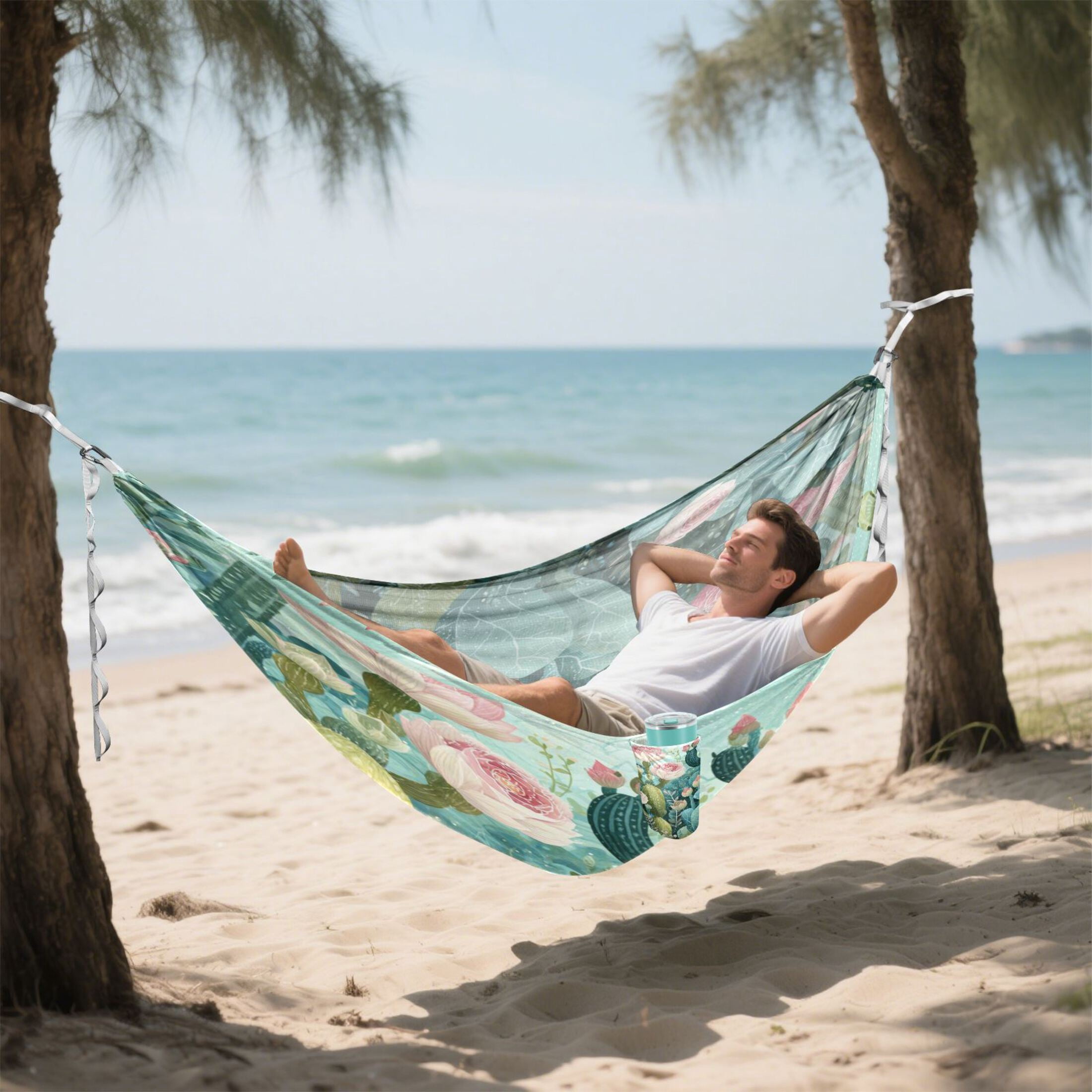 Hammock Camping Hammock Nylon Portable Hammock Travel Camping Hammock Cacti and Pink Roses
