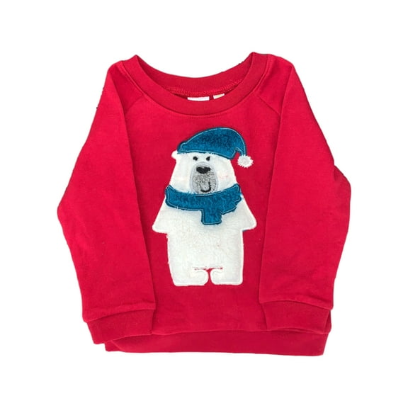 Infant & Toddler Boys Fuzzy White Polar Bear Red Sweatshirt 3T