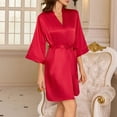 thumbnail image 5 of XuJwPNcy Women's Silk Robe Set V-Neck Half Sleeve 2 Piece Robes and Satin Bathrobe Set with Belt, 5 of 7