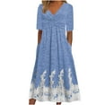 thumbnail image 2 of Robes pour Femmes 2024 Été Surdimensionné Imprimé Manches Courtes Col en V Taille Haute Robe Décontractée 50 % de Réduction!, 2 of 5