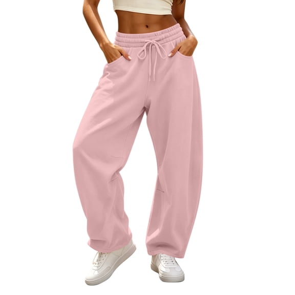 successthop Barrel Sweatpants Women High Waist Fleece Drawstring Pant Plus Size Winter Casual Trousers with Pockets XL