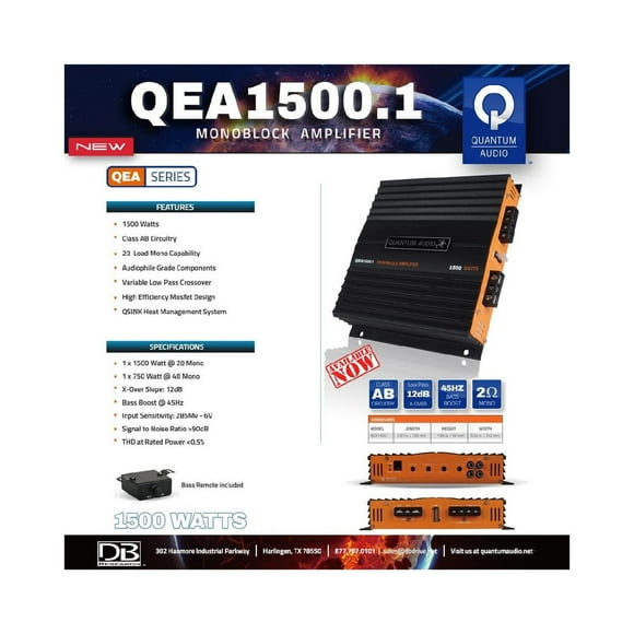Amplificador Monoblock Quantum Audio QEA1500.1 1500 Watts Clase AB 2 Ohms Quantum Audio QEA15001
