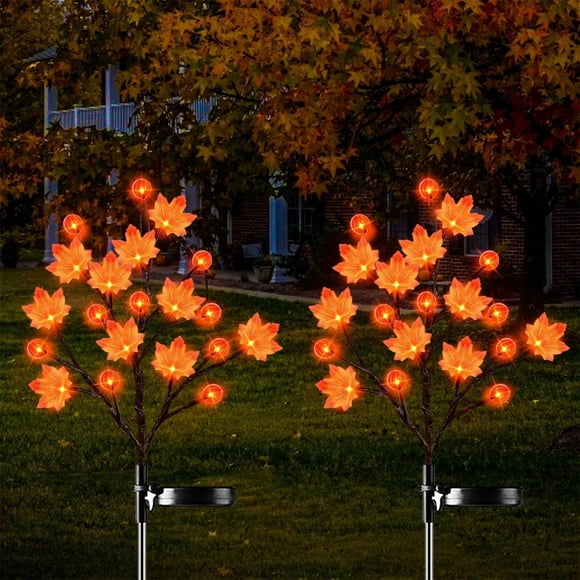 Luces solares para jardín exterior | Decoración de calabaza con hojas de arce para Acción de Gracias | Lámpara solar de 20 LED con estaca para el suelo | Decoración otoñal de bajo consumo |