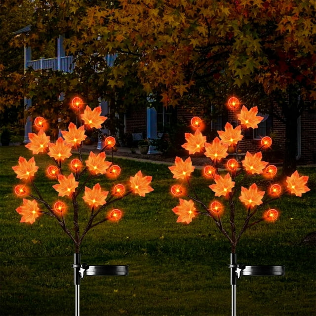 Solar Outdoor Lights Autumning Decoration Thanksgiving Ground Plug Decorative Lights Solar Garden Lights Maple Leaf Pumpkin Lights
