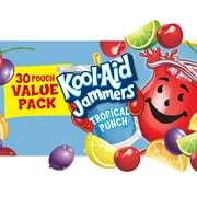 Kool Aid Jammers Tropical Punch Kids Drink 0% Juice Box Pouches Value Pack, 30 Ct Box, 6 fl oz Pouches