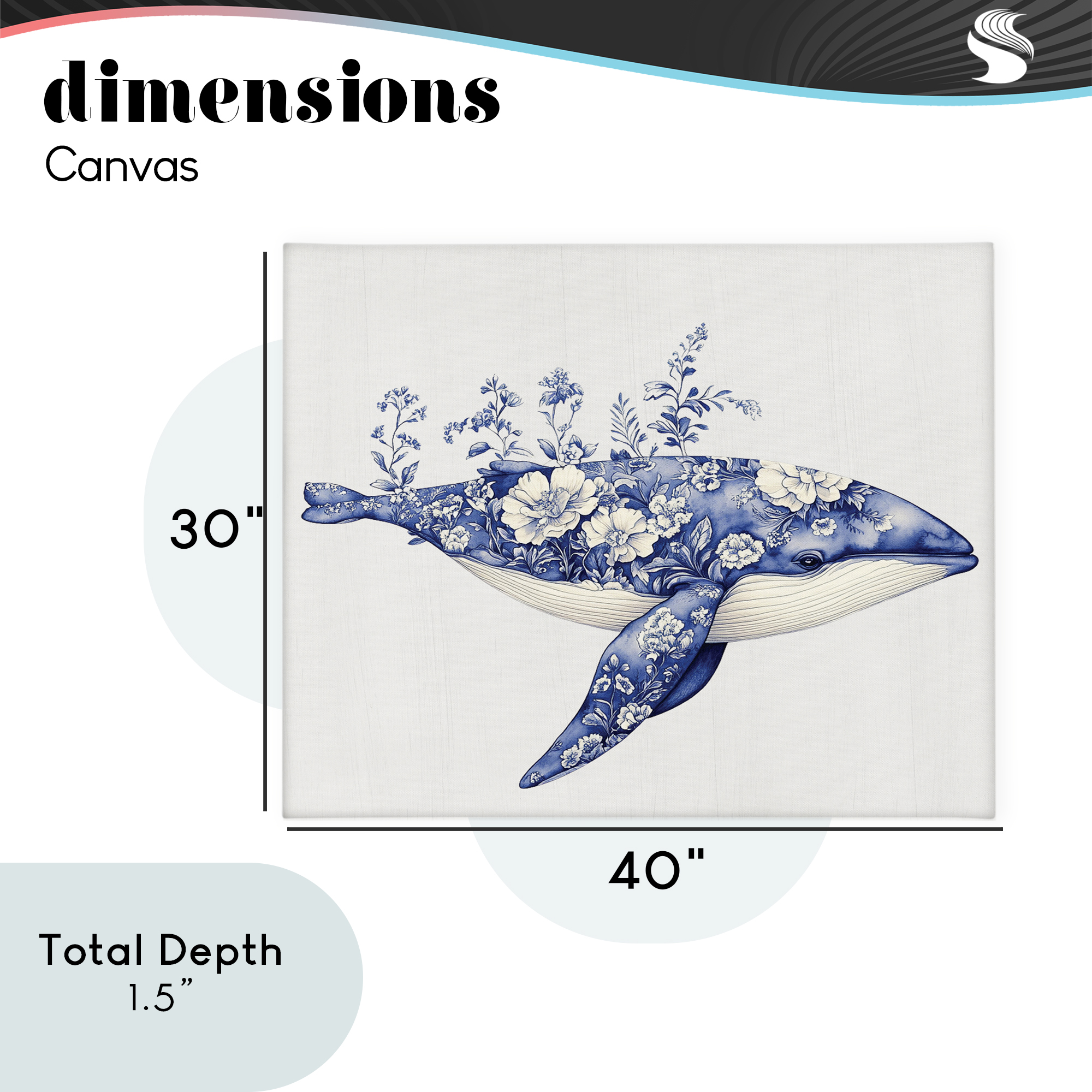 Blooming Toile Whale Canvas Wall Art, design by Lettered and Lined