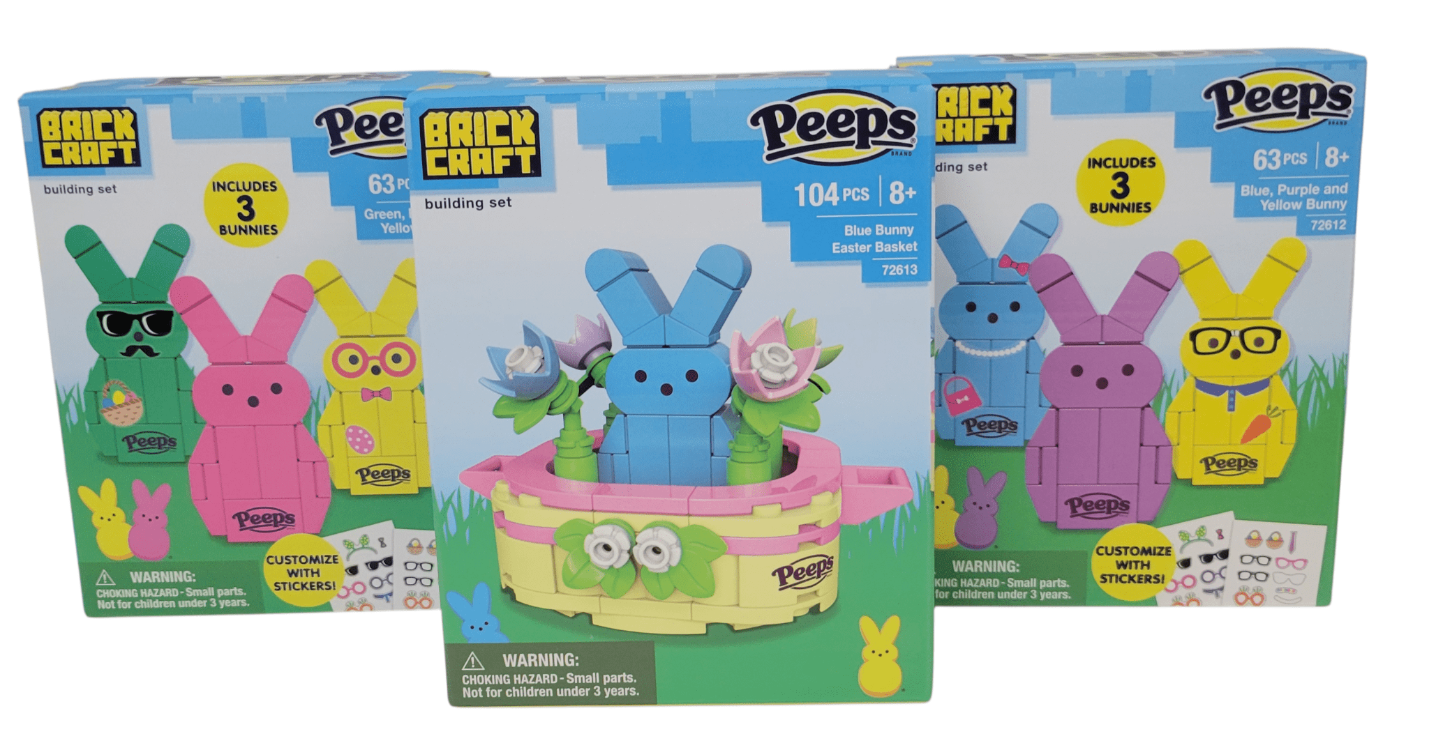 Brickcraft Peeps 3 Pack Bunnies - Yellow, Purple, Pink Brick