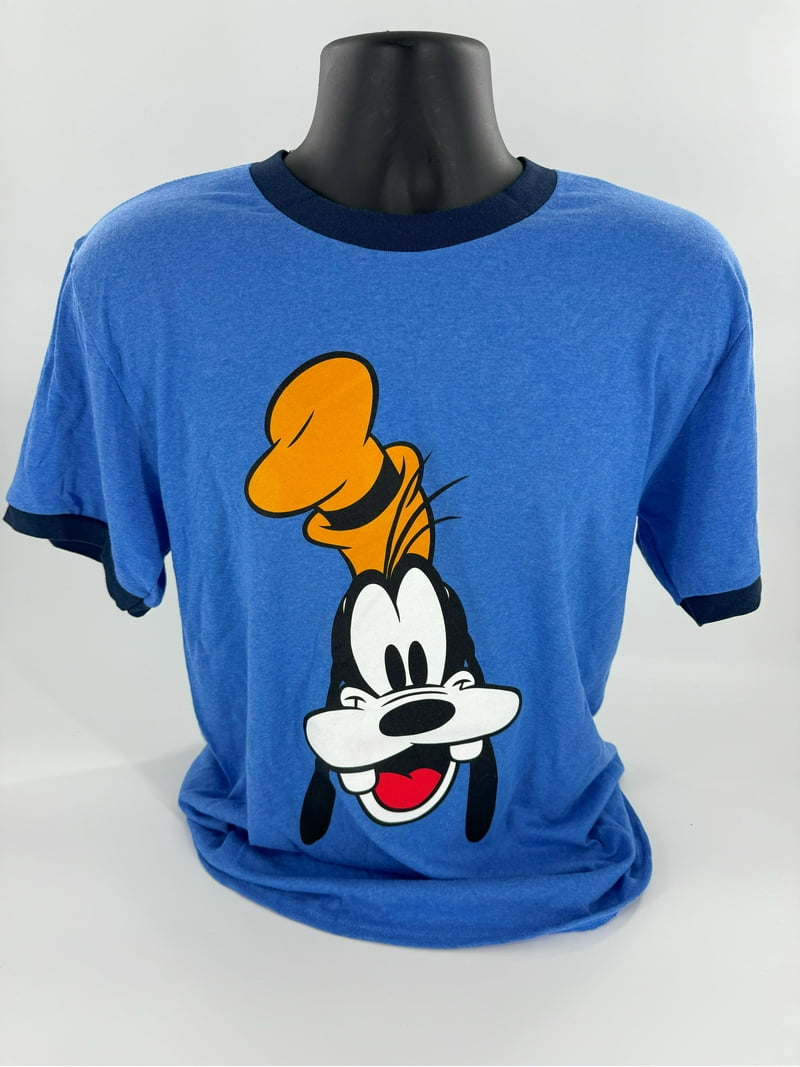 Disney Goofy All Gender Blue Ringer Tee Shirt, Men's Size S