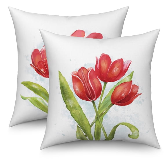 Dashan Spring Flower Throw Pillow Covers 20x20 Set of 2,Red Tulips Floral Decorative Pillow Cases for Bedroom Sofa Couch