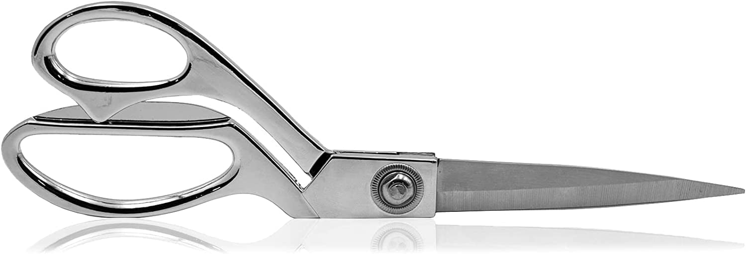 Professional Tailor 9.5” Sharp Scissors for Cutting Heavy Fabrics + Measuring Tape & Tailor’s Chalk (Silver)