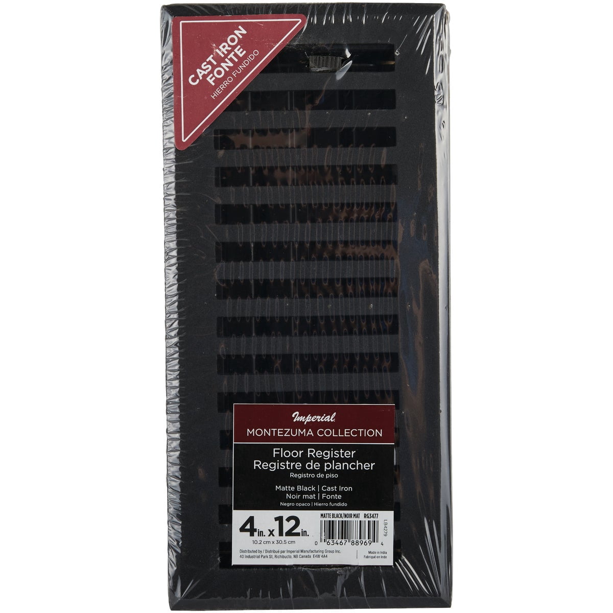 Imperial Montezuma Floor Register - Cast Iron Finish, Steel - 4 x 12-Inch, Silver — Residential Use, Standard Application