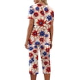 thumbnail image 5 of 4th of July Womena Pajama Sets Patriotic Flag Flower Heart Print Nightwears Short Sleeve Top and Capri Pants Independence Day Pajama Set, 5 of 6