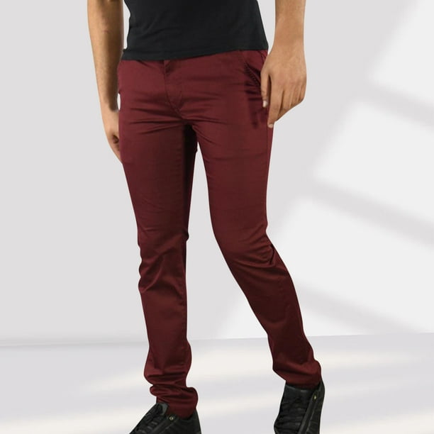 Ceisia Men's Gift Slim Straight-leg Solid-color Casual Pants Mid-Rise Button & Zipper Waist Minimalist Topstitching Pants