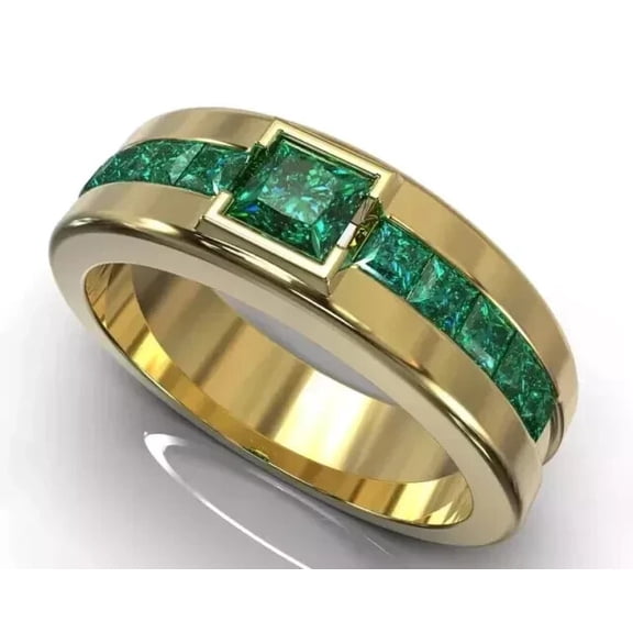 Dreamofdazzles Jewels 2.00 Ct Princess Cut Green Emerald Mens Engagement Ring 14K Yellow Gold Plated 925 Sterling Silver -4