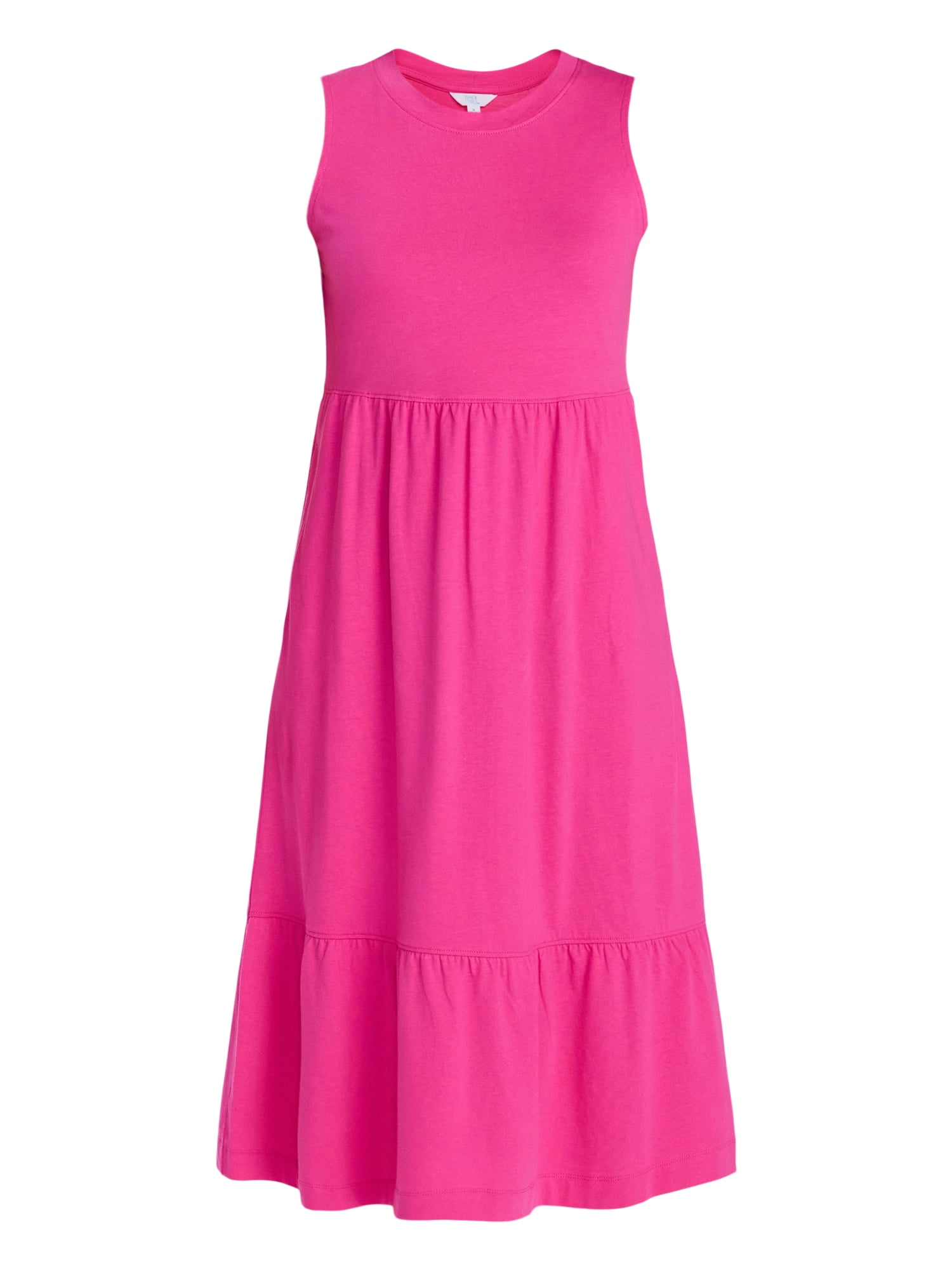 Time and Tru Women's Cotton Sleeveless Tiered Midi Dress, Sizes XS-XXXL