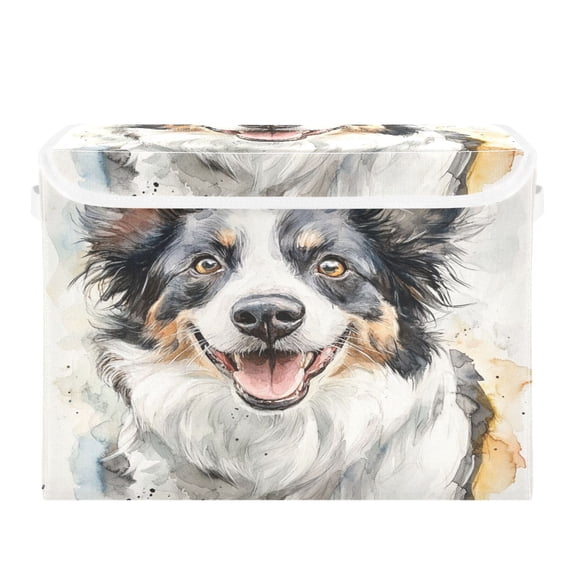 Storage Box With Lid 16.5x12.6x11.8In Foldable Stacked Household Storage Box Cute Watercolor Dog