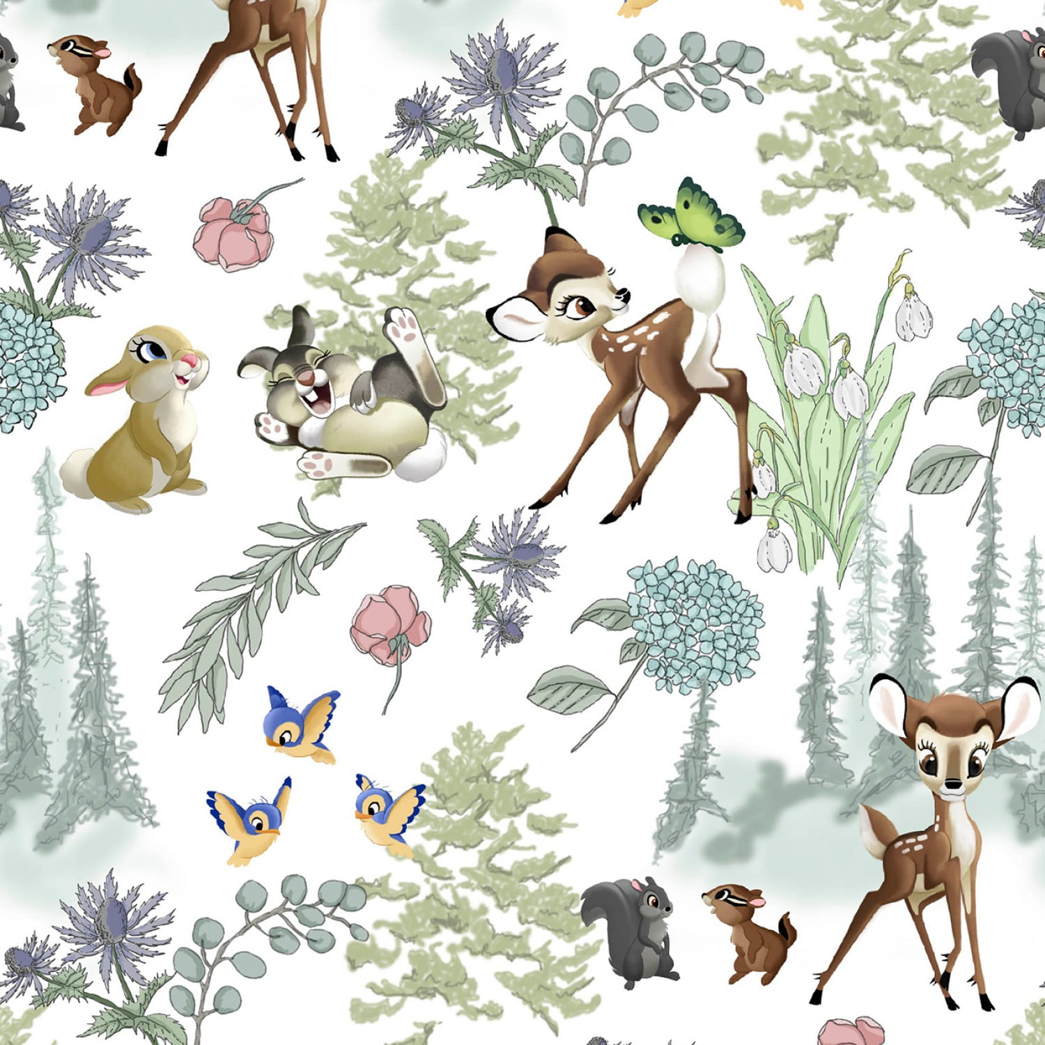 Sweet Bambi 100% cotton fabric by the yard Springs Creative Bambi Disney cotton Fabric beige blue white Swaddling blanket fabric