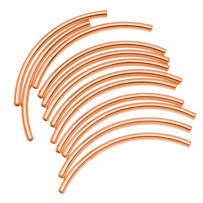 Copper Plated Curved Noodle Tube Beads 2mm x 38mm (12)